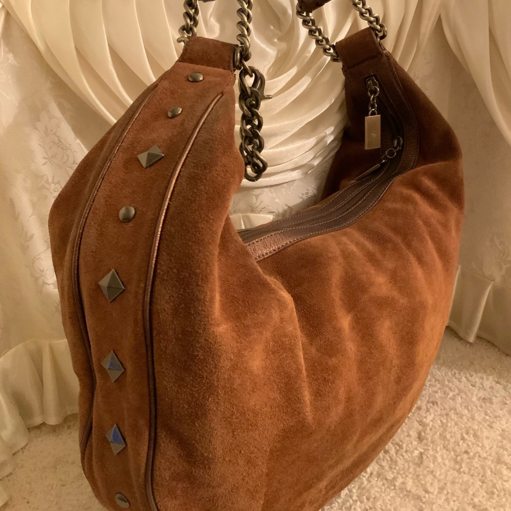 Donald J. Pliner Brown Suede Hobo with Chain Strap
